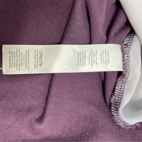 Chicos Zenergy Silky Purple White Abstract Print Size 3=Large 3/4Sleeve Pullover - Picture 9 of 9